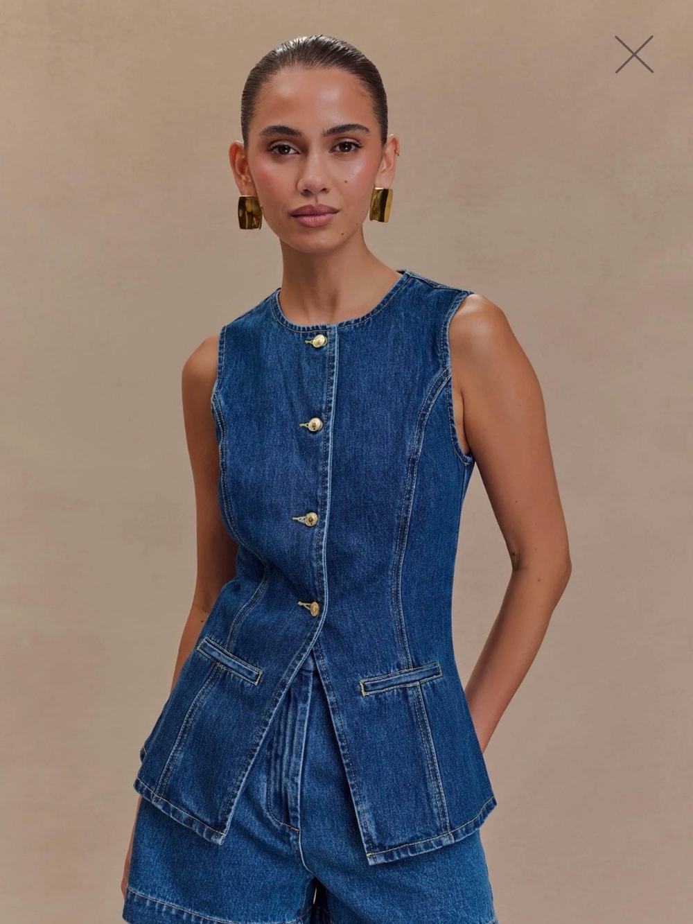 Meshki Abel Denim Button Up Top - Dark Blue